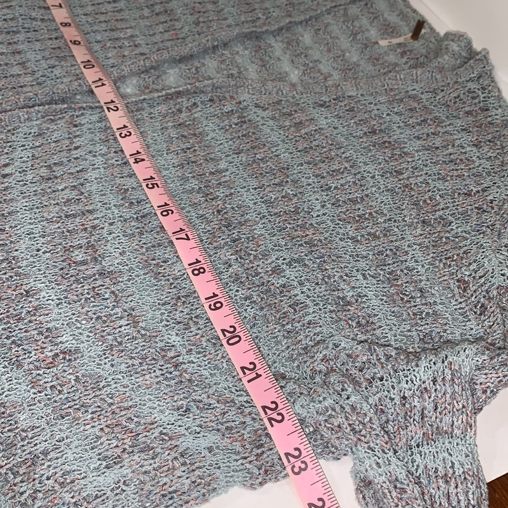 Free People Open Front Light Knit Cardigan Pockets Women’s M Marble Blue Boho - Picture 7 of 10
